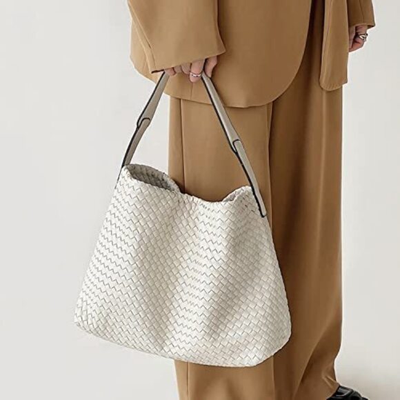 Modern Boston Satchel Woven Vegan Textured Handbags Female Satchel Messenger - Picture 8 of 9